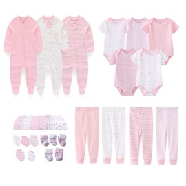 MAMIMAKA Newborn Layette Gift Set 27-Piece Baby Girl Clothes Bodysuits, Pants Essentials and Accessories 0-6Months