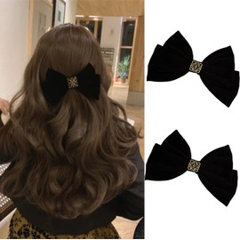 2PCS Big Bows Hair Clips,Black and the Golden Pattern Back of the Head Spring Clip Elegant Design Alloy Hair Accessories for Women Girls Party holiday birthday Decoration