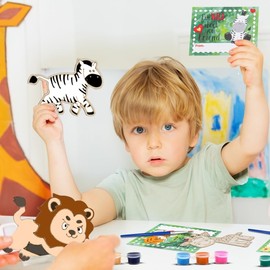 CORTUNARIO Safari Party Favors - 24 PCS Wild Animals Craft Kits Party Supplies -Jungle Safari Wooden Painting Kit for Kids Birthday Goodie Bags Gifts Prizes School Girls Boys