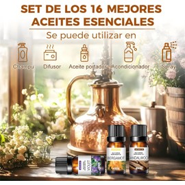 Aceites Esenciales de Aromaterapia 16PCS, Aceites Esenciales para Difusor, Hacer Velas Aromaticas y Jabón, Aceite Esencial Natural Conjunto de Difusores, 16x10ml