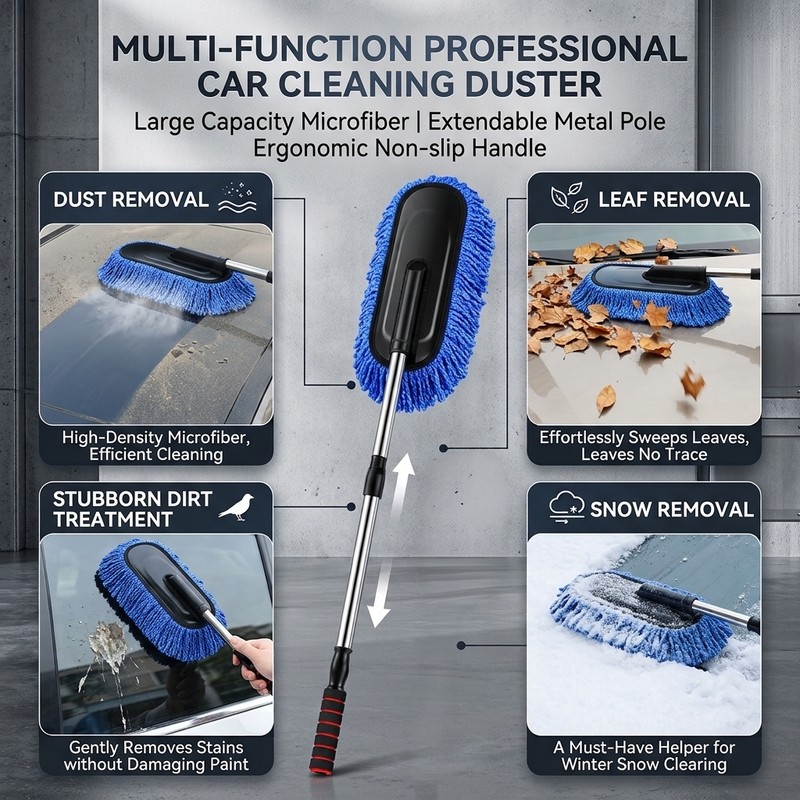 Car Wash Brush with Flexible Stainless Steel Handle – Microfiber