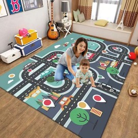 Kids Carpet Playmat Rug City Life Great for Playing with Cars Toys,Kid Rug Play Learn Area Rugs with Rubber Backing,Have Fun Throw Rug for Children's Rooms Bedroom Living Room Game Room 31×47 inch