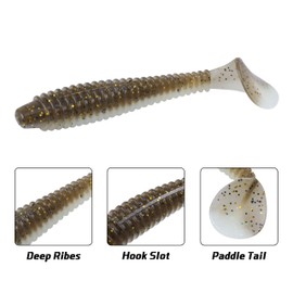RUNCL ProBite Paddle Tail Swimbaits Brown Flash, Soft Fishing Lures - Natural Oils, Ribbed Design, Paddle Tail, Hook Slot, Proven Colors - Bass Fishing Lures Baits 13 (3in, Pack of 30)