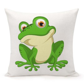 Jiaopenyou Throw Pillow Cover 20x20 Inch,Funny Green Frog Sitting Throw Pillow Case,Home Decor Cushion Covers for Sofa Living Room Couch Bed