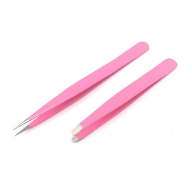 AAProTools Slant & Pointed Tweezers Set with Pouch, 2-Pack, Stainless Steel, Best for High Precision Daily Beauty Routines, Eyebrows, Ingrown Facial & Nose Hair, Splinters & Ticks (Pink) A+ Quality