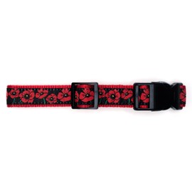 The Worthy Dog Poppies Dog Collar, Adjustable High Density Nylon Pets Collar with Strong Quick Release Buckle Fits Medium Dogs Black