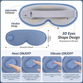 Cordless Heated Eye Mask with Heat and Vibration,Light Blocking 3D Sleeping Eye Mask,Portable Rechargeable Sleep Mask,Relax Eye Strain for Men Women