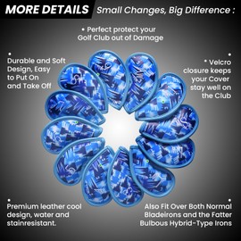 Golf Club Covers Iron Value 12 Pack Stylish Synthetic Leather Headcover, Embroidery Numbers Head Covers Universal Protector Fit Main Iron Wedge Clubs, Accessories Travel for Men Women (Blue Grid)