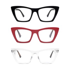 AMOMOMA Oversized Reading Glasses for Women,Trendy Cat eye Blue Light Computer Reader AM6028C1+C8+C9 2.0 X