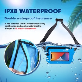 WILD HEART Waterproof Waist Bag with Adjustable Waist belt Screen Touchable Dry Bag IPX8,Double Inner Pocket for Swimming,Diving,Floating, Rafting, Boating（Blue)