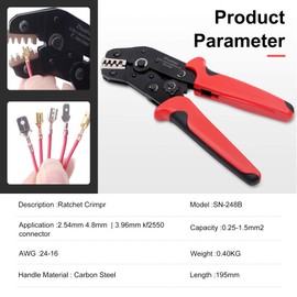 Zhushan Wire Crimping Tool for Dupont, Molex, JST Terminals AWG24-16 (0.25-1.5mm²) - Professional Wire Crimper and Molex Crimper