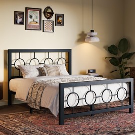 SHA CERLIN Full Size Metal Bed Frame with Vintage Circular Design Headboard and Footboard,No Box Spring Required,Easy Assembly,Noise-Free,Black