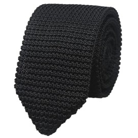 Elfeves Men's Black Knit Ties Necktie Woven Skinny Tie Slim Weave Neckties 2.75 inches Pointed Cut