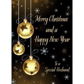 Christmas New Year Card For Husband (Black and Gold) -