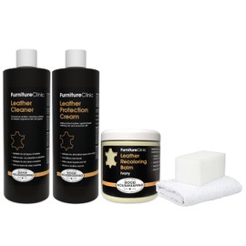 Furniture Clinic Leather Complete Restoration Kit | with Leather Recoloring Balm, Cleaner, 2-in-1 Protection Cream & Conditioner, Sponge, and Cloth | Repair Kit for Furniture (Ivory)