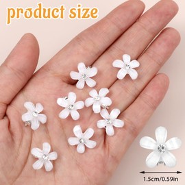 Lnngub 20 Pcs Mini White Rhinestone Flower Hair Clips Small Flower Girl Hair Accessory for Wedding