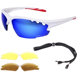 Rapid Eyewear Breeze Lightweight WHITE SPORTS SUNGLASSES with Interchangeable Polarised and Low Light Lenses. For Men & Women. Ideal Cricket, Beach Volleyball and Tennis Glasses. UV400 Protection