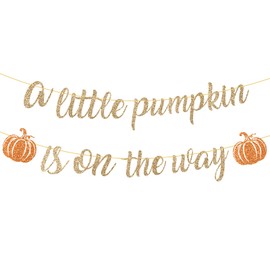 GCQQ Pumpkin Baby Shower Decorations - 9.8FT A Little Pumpkin is On The Way Banner Champagne Gold Glitter Pumpkins Paper Garland Thanksgiving Fall Theme Gender Reveal Baby Shower Birthday Party Decor