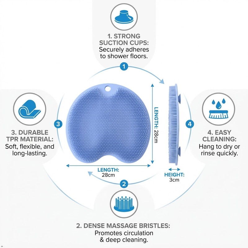 Upgraded Version Shower Foot Scrubber Mat, TPR, 11.81 x 8.66