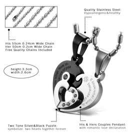 OIDEA Couple Necklace Heart Puzzle Pendant, 2 Pieces Couple Chain Made of Stainless Steel with Cubic Zirconia Partner Love Heart Pendant Puzzle Pendant Tree of Life Engraving Gift for Couples Men