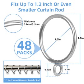 Manysky Curtain Rings with Eyelets, 48 Pack Metal Drapery Rings for Pinch Pleat Curtains Panels, Drape Rings Fits Up to 1.2 in Curtains Rod, 1.5 Inch I D Silver