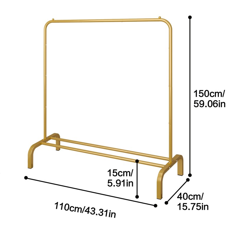JIUYOTREE JIUYOTREE Metal 43.3 Inches Garment Rack with Bottom Shelf