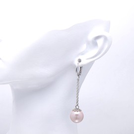 Vintage Simulated Pearls Dangle Drop Leverback Earrings for Women, Pink Nacre