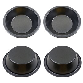 Proshopping Mini Pie Pans 5 Inch, 4 Pieces Small Round Pot Pie Plates, Nonstick Carbon Steel Bakeware Set - for Baking Pies, Crust, Tarts, Black