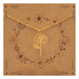 Bixorp Birth Flower Necklace Gold & Silver - Stainless Steel Flower Necklace for Women and Girls, Stainless Steel, No Gemstone