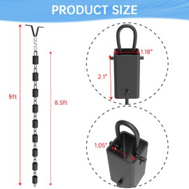 1Pcs Square Rain Chain, Black Rain Chains for Gutters 8.5 FT, Durable Black Powder-Coated Aluminum, Rain Chains for Outside, Adjustable Rain Catcher Chain, Premium Rain Chains for Gutters