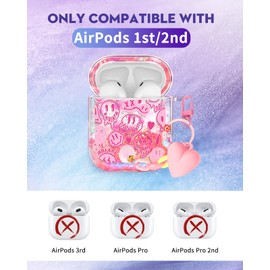 Kokaaee for Airpod Case 2nd & 1st Generation Cover Kawaii Funda Cute Aesthetic Girl Women Protector Liquid Glitter Sparkly Face Design Estuche Keychain Y2K Girly for Apple Air Pod 1/2 Gen
