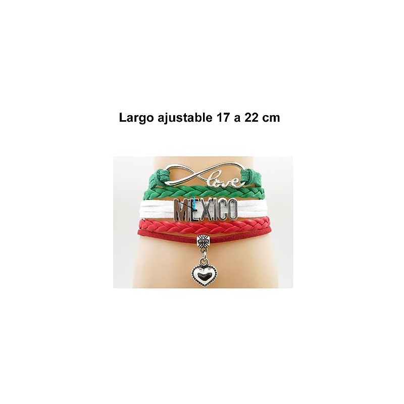 MADIOLA Pulsera Cuero Amo Mexico Tricolor Brazalete Hombre Mujer. Pulsera