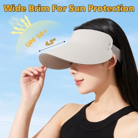 Peicees Wide Brim Visors for Women Foldable Sun Hats UV Protection for Summer Golf Beach Travel Hiking Gardening UPF50+ Deep Grey