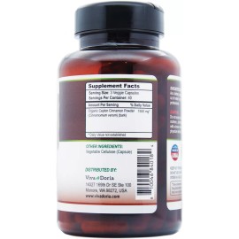 Viva Doria Organic Ceylon Cinnamon Veggie Capsules, 1500mg Per Serving, 120 ct