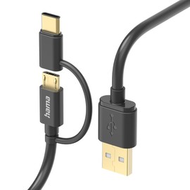 HAMA 2in1 Multi-Ladekabel, USB-A, Micro-USB und USB-C, 1 m, Schwarz