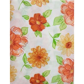 Thin Flannel Back Vinyl Tablecloth 52" x 90" Oblong Orange Yellow and Red Flowers Kitchen Decor Holiday Elegant Fabric Vintage Tablecloth s Cover