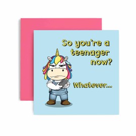 Huxters Teenager 13th Birthday Card – Teenage Girls Sister Daughter – Fun Unicorn Happy Birthday Card – Birthday Card for Friend Girl BFF Teenage Teenager Birthday Card Envelope