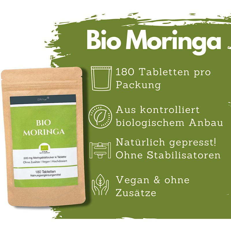 EXVital Organic Moringa Tablets - 3000 mg Moringa Oleifera per