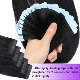 Tape in Hair Extensions Human Hair Black Tape ins Natural Straight Remy Hair 40pcs 14 inch Seamless Skin Weft Natural Black #1B +20pcs Free Tapes