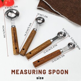 Realand Messlöffel-Set, Edelstahl, Messlöffel mit Holzgriff, 1,25 ml, 2,5 ml, 5 ml, 15 ml, Metall-Messlöffel, 4 Stück