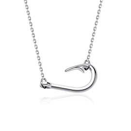 CENWA Fish Hook Necklace Fishing Hook Pendant Jewelry Fishing Gift Necklace Fish Hook Gift For Couple (Fish Hook-N1)