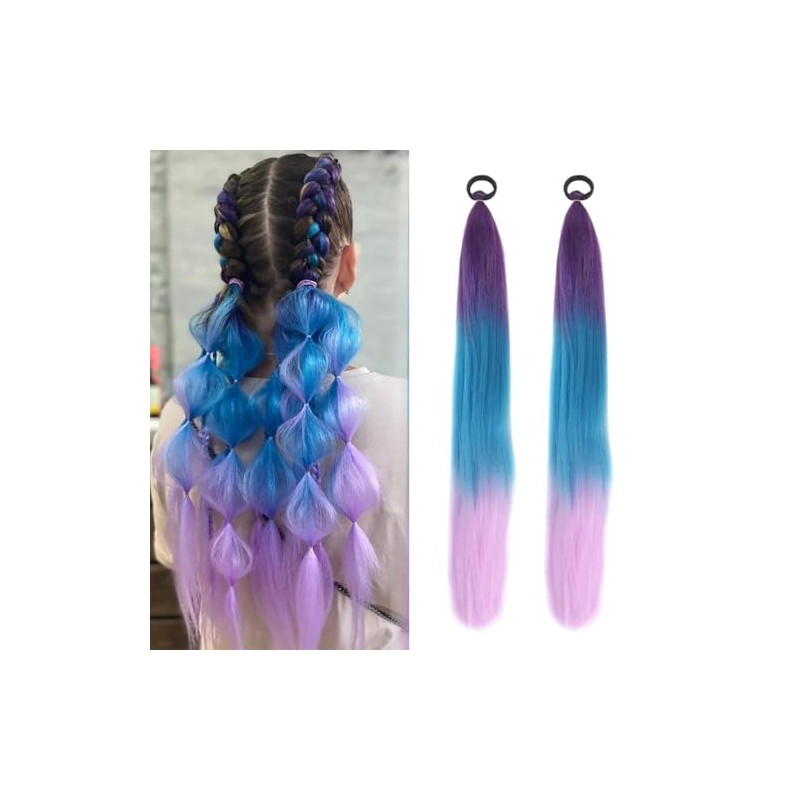 Extensiones de Cabello para Trenzas 60 cm,MoradoClaroAzul lago (1PCS)