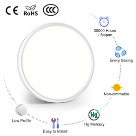 inShareplus 7inch LED Ceiling Light Fixture, White 12W(120W Equiv) 5000K Daylight White Flush Mount Ceiling Lights, Super Bright, Ultra-thin, 1500LM Ceiling Lamp for Bedroom, Kitchen, Office, Hallway