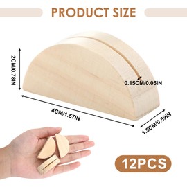 SMCEHEYA Table Number Stands 12Pcs Wooden Place Card Holders Semicircular Design Greeting Card Display Stand Modern Table Card Clips for Wedding Table Name Number Picture Memo Note Photo(4X2cm)