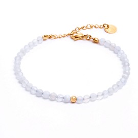 Bergerlin Genuine Natural Stone Pearl Bracelet with 925 Sterling Silver Pearl or Gold-Plated Pearl - Faceted with Clasp - with Certificate of Authenticity, Gold - 18,5+4cm
