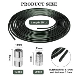 Pack of 2 Brake Lines 5 m Diameter 4.76 mm, Brake Cable Bicycle with 20 Screws and 10 Connectors, Gear Cable Bicycle, Universal Bicycle Gear Cable for Fuel and Brake Lines in Vehicles