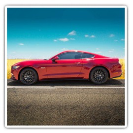 Square Stickers (Set of 2) 10cm - Red Muscle Car Automobile Fun Decals for Laptops,Tablets,Luggage,Scrap Booking,Fridges, #8569