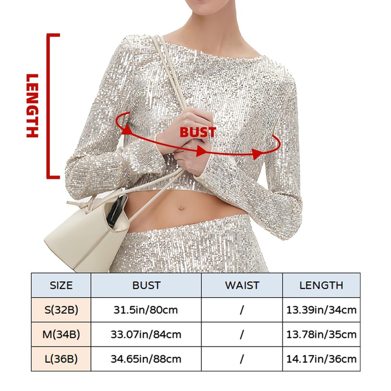 Ypser Sequin Crop Top Long Sleeve Sequin Top Sparkle Crop