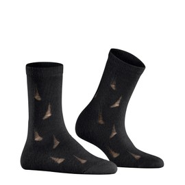 FALKE Women's Distressed Socks Breathable Climate Regulating Odour Inhibiting Soft Wool Alpaca Patterned 1 Pair, Black 3000.