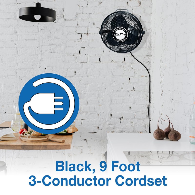 Air King 9312 Powder-Coated Steel Multi-Mount Wall Fan, Black